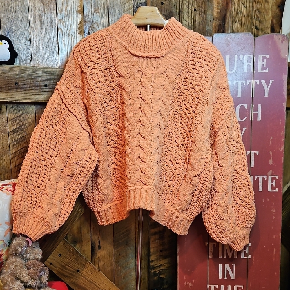 066 POL Orange Cable Knit Turtleneck Sweater - Picture 2 of 8